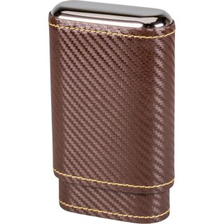 Cigarrenetui Leder braun Carbonfinish 3er