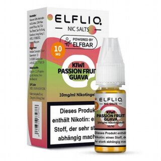 ELFBAR Elfliq Liquid Nic Salts Kiwi Passion Fruit Guava 10ml 10mg/ml